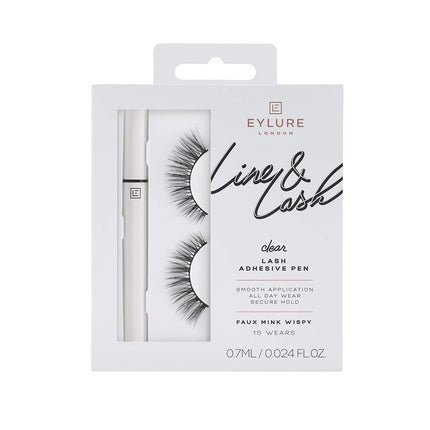 Eylure Line & Lash Kit Clear Lash Glue Pen and False Lashes Faux Mink Wispy 1 Pair - Maison des fragrances