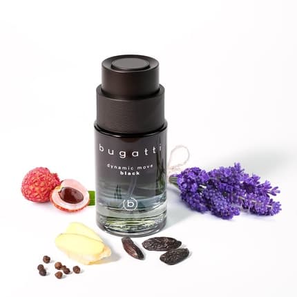 Bugatti Dynamic Move Black 's Perfume - Oriental Woody - Sensual and Strong Combination of Cashmere Wood, Musk, and Lychee - Fruity, Fresh, and Woody-Warm Eau de Toilette (EDT) Homme 100ml
