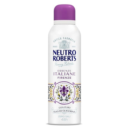 Neutro Roberts Firenze Deodorant Spray without Aluminum Salts Stain-Free with Essential Oil from Iris and Gray Amber Pure Glycerin Oil Deodorant for Men and Women 200ml 48h Gray Amber Neutro Roberts