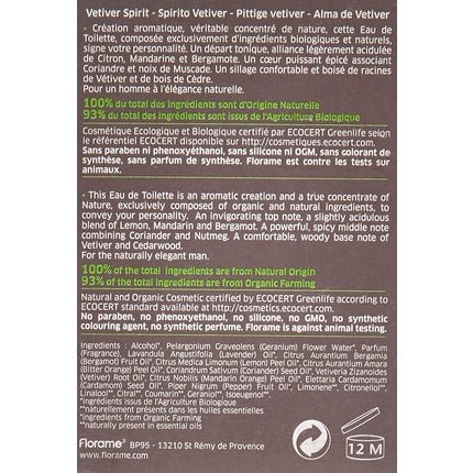 Florame Vetiver Spirit - Eau De Toilette Spray Homme 3.4oz 100ml - Maison des fragrances