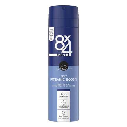 8X4 Men Deo N° 17 Oceanic Boost 150ml Deospray for Men with Refreshing Scent 48h Anti-Perspirant Protection 8x4