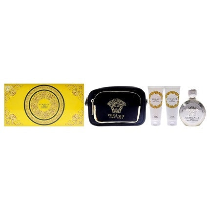 Versace  Eros Pour Femme 3.4oz, 1oz équivaut à 30ml Eau de parfum  Spray, 3.4oz, 1oz équivaut à 30ml Body Lotion, 3.4oz, 1oz équivaut à 30ml Bath and Shower Gel, Clutch Femme Gift Set Versace