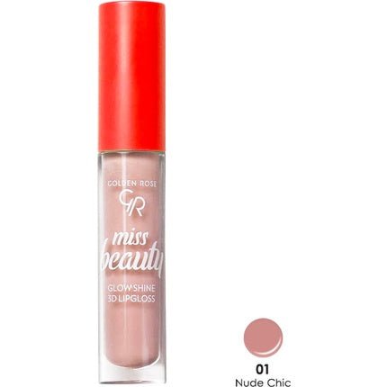 Golden Rose Miss Beauty Glow Shine 3d Lipgloss No:01 Nude Chic Non - Sticky Fine Structure - Maison des fragrances