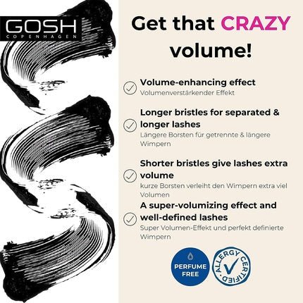 GOSH Boombastic Crazy Mascara for Extreme Volume and Long Eyelashes 001 Black - Maison des fragrances