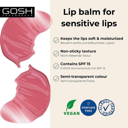 Gosh Tinted Lip Balm with Colour in Vintage Rose 04 Smooth Soft Lips and Care One Glossy Booster Lipstick Vegan Ingredients SPF 15 - Maison des fragrances