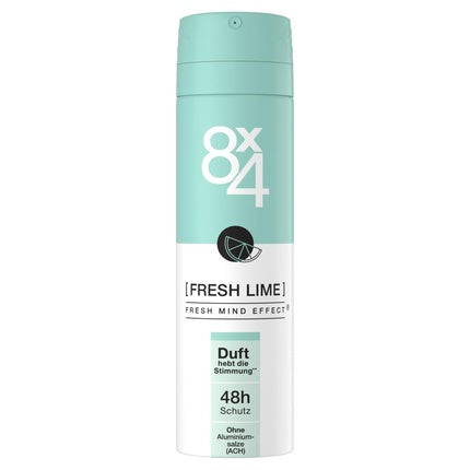 8X4 Fresh Lime Deodorant Spray with Fresh Citrus Notes 48h Protection 150ml 8x4