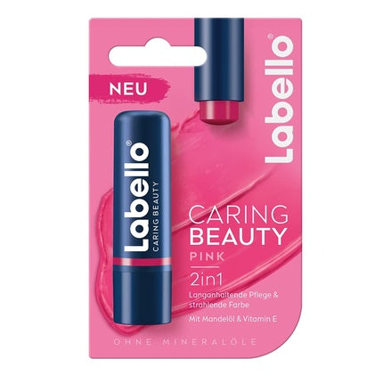 Labello Caring Beauty Pink Lip Balm 5.5ml with Vitamin E, Shea Butter, and Almond Oil