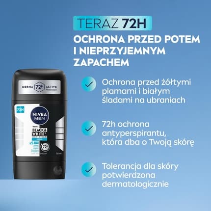 Nivea Black & White 48h Anti-Perspirant Stick Déodorant (Déo) Homme 50ml