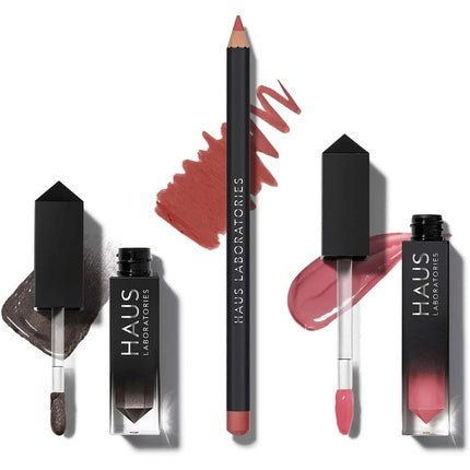 HAUS LABORATORIES By Lady Gaga: HAUS OF COLLECTIONS Makeup Kit with Bag, Liquid Eyeshadow, Lip Liner Pencil, and Lip Gloss Vegan & Cruelty - Free 3 - Piece Value Set HAUS of Metalhead - Maison des fragrances