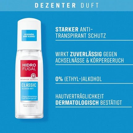 Hidrofugal CLASSIC Strong Antiperspirant Protection with Minerals and Subtle Scent Deodorant without Ethyl Alcohol for Reliable Protection Mild 75ml Unisexe - Maison des fragrances