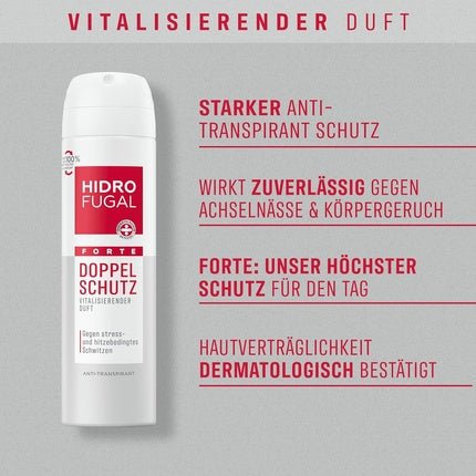 Hidrofugal FORTE DOUBLE PROTECTION Strong Antiperspirant Protection Against Stress and Heat-Induced Sweating Deodorant for Strong Protection Without Ethyl Alcohol 150ml Unisexe - Maison des fragrances