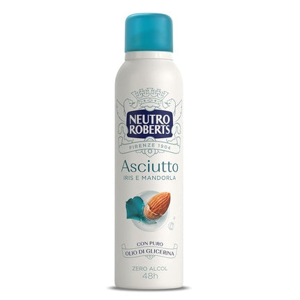 Neutro Roberts Dry Iris and Almond Deodorant Spray Zero Alcohol with Natural Cotton and Pure Glycerin Oil for Men and Women Dermatologically Tested 150ml 48h Iris and Almond Neutro Roberts