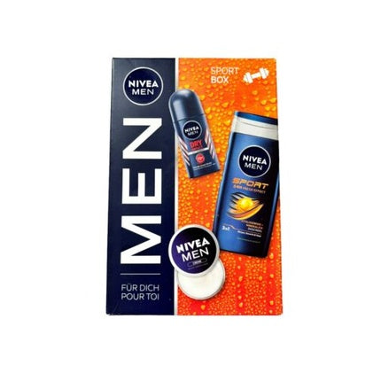 Nivea Men Sport Box Gift Set with Dry Impact Deodorant, 24h Shower Gel, and Men’s Cream Nivea