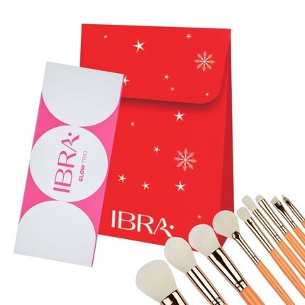 Ibraset Makeup Brushes Set 9 Pieces With Glow Trio Highlighter Palette And Gift Bag - Maison des fragrances