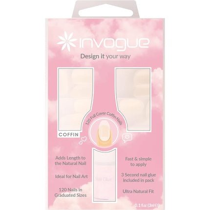 Invogue Full Cover Coffin Nails 120 Pieces White - Maison des fragrances