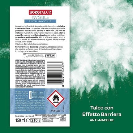 Italian Gourmet Borotalco Blue Invisible Deodorant Formula without Alcohol with Talc Barrier Effect Déodorant (Déo) Mixte 150ml - Maison des fragrances