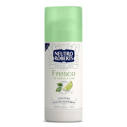 Neutro Roberts Deodorant Stick Fresh Green Green Tea and Lime Zero Aluminum Salts No Stains with Pure Glycerin Oil Deodorant and Dermatologically Tested 48h Green Tea and Lime Déodorant (Déo) Femme 40ml