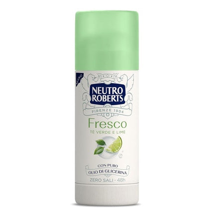 Neutro Roberts Deodorant Stick Fresh Green Green Tea and Lime Zero Aluminum Salts No Stains with Pure Glycerin Oil Deodorant for Men and Women Dermatologically Tested 40ml 48h Green Tea and Lime Neutro Roberts