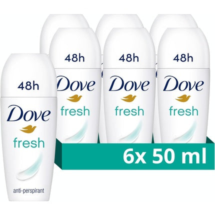 Dove Fresh Anti-Perspirant Roll-On Deodorant with ¼ Moisturizing Cream for 48-Hour Protection 50ml - Pack of 6 Dove