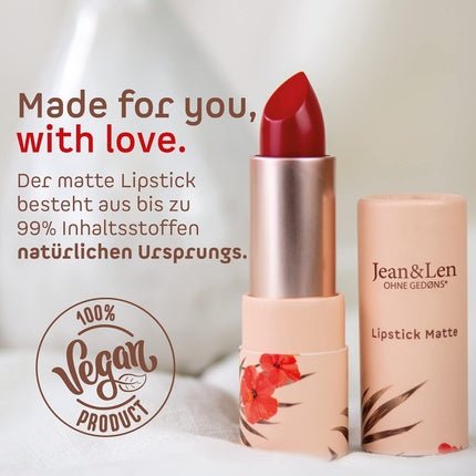 Jean & Len Matte Tropical Red 102 Lipstick Silky Nourishing Lipstick 4ml - Maison des fragrances