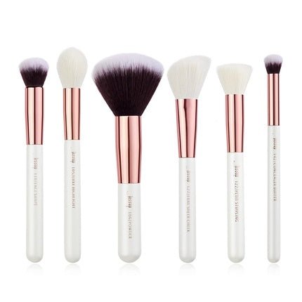 Jessup Face Makeup Brushes Set 6pcs White/Rose Gold Big Natural Brushes Kit for Powder Foundation Contour Highlighter Blending Concealer T224 A White/Rose Gold - Maison des fragrances