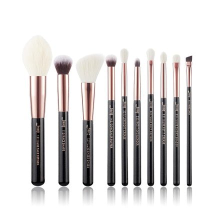 Jessup Makeup Brush Set 10 Piece Professional Makeup Tool Kit Foundation Powder Definer Shader Liner Black/Rose Gold T163 B - Black / Rose Gold - Maison des fragrances