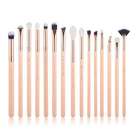 Jessup Makeup Brush Set 15 Pieces Cosmetic Eye Shadow Liner Blender Synthetic Hair T447 A - Pink/Rosegold - Maison des fragrances