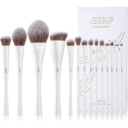 Jessup Makeup Brushes Set 14pcs Premium Synthetic Foundation Concealer Blush Contour Powder Eye Shadow Blending Brush Pearl White T343 B - T343 - Maison des fragrances