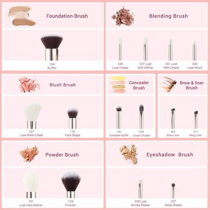 Jessup Professional Makeup Brushes Set for Eyes, Brows, Lips, Eyeshadow, Eyeliner and Other Cosmetics T293 Blushing Bride - Maison des fragrances