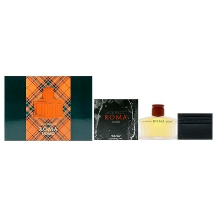 Laura Biagiotti Roma Uomo Coffret Eau de toilette  Spray and Card Holder Cologne Pour Homme Woody Citrus Fragrance Long-Lasting Scent Laura Biagiotti