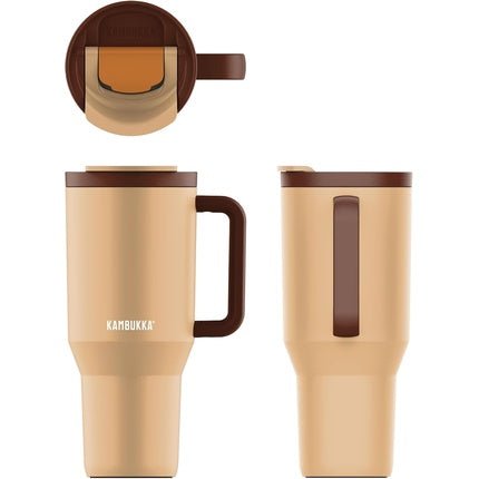 Kambukka Travel Thermo Mug 900ml Beige and Brown with Lid and Handle - Maison des fragrances