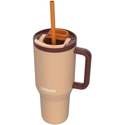 Kambukka Travel Thermo Mug 900ml Beige and Brown with Lid and Handle - Maison des fragrances