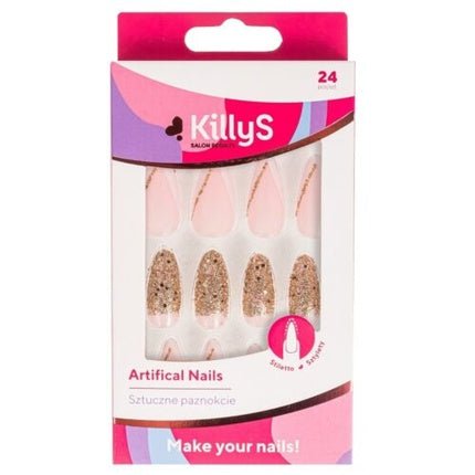 Killys Artificial Nails Stiletto Golden - 24 Pieces - Maison des fragrances