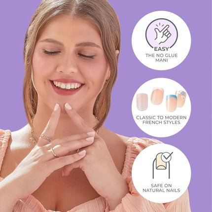 KISS imPRESS No Glue Press - On Nails French Fearless Light Neutral White Tip French Medium Size Almond Shape Includes 30 Nails Prep Pad Instructions Sheet Manicure Stick Mini File - Maison des fragrances