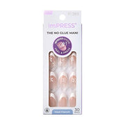 KISS imPRESS No Glue Press - On Nails French Fearless Light Neutral White Tip French Medium Size Almond Shape Includes 30 Nails Prep Pad Instructions Sheet Manicure Stick Mini File - Maison des fragrances