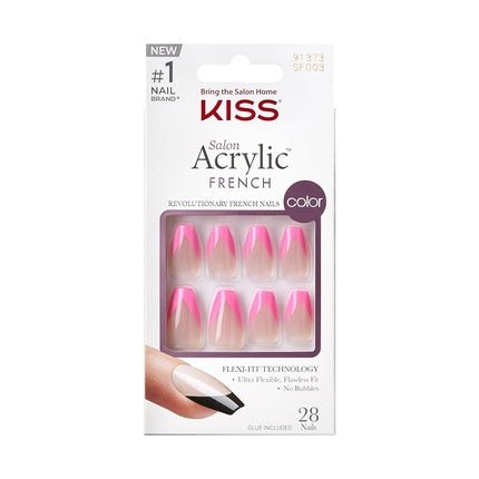KISS Salon Acrylic French Press - On Nails Light Pink Medium Size Coffin Shape - Maison des fragrances