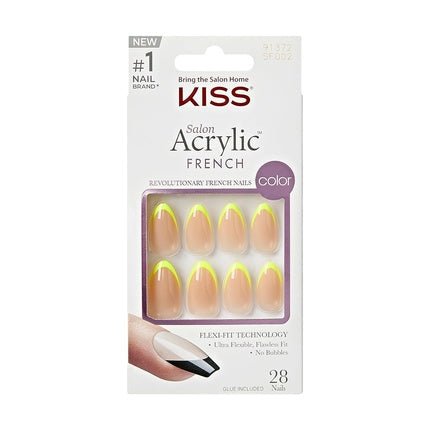 KISS Salon Acrylic French Press - On Nails with Nail Glue Hype Light Neon Yellow Medium Size Almond Shape Includes 28 Nails 2G Glue 1 Manicure Stick 1 Mini File - Maison des fragrances