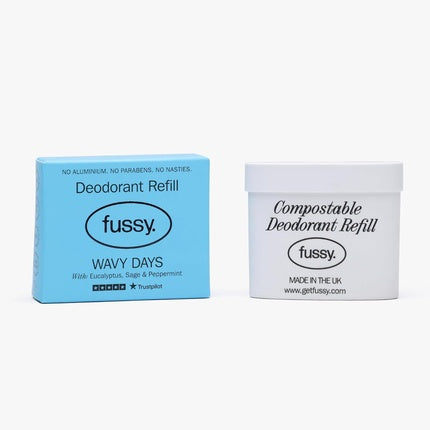 Fussy Natural Deodorant Refill Aluminium Free Mint Scent 24 Hour Protection 100% Effective Wavy Days Peppermint Eucalyptus Sage Vegan Cruelty Free 1 count Fussy