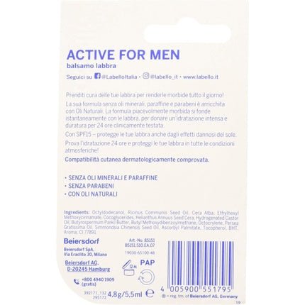 Labello Active for Men SPF 15 24H Dehydration Lip Balm - Maison des fragrances