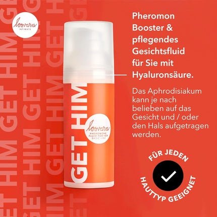 Loovara Pheromone Booster Fluid 50ml for Women - GET HIM - Attraction Effect & Care with White Jasmine, Black Tea Extract, Aloe Vera - Vegan, Natural, Dermatologically Tested - Made in Germany - Maison des fragrances