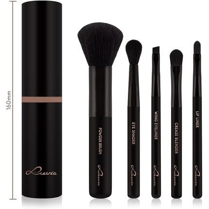 Luvia Espresso Travel Make - Up Brush Set with 5 Cosmetic Brushes and Storage - Black Vegan - Maison des fragrances