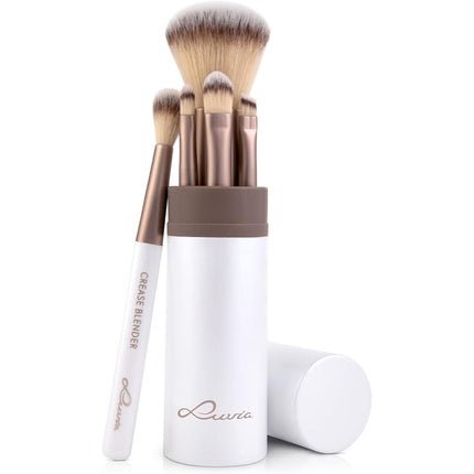 Luvia Makeup Brush Set Macchiato Travel Set 5 Cosmetic Brushes with Makeup Brush Storage Black Vegan White Macchiato - Maison des fragrances
