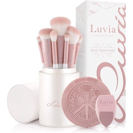 Luvia Prime Vegan Pro Candy Makeup Brush Set 7 Brushes with Storage, Blender Sponge and Cleaning Mat Mother of Pearl and Pearl Pink - Maison des fragrances
