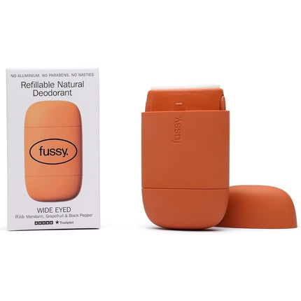 Fussy Natural Refillable Deodorant Aluminium Free 24 Hour Protection Citrus Scent & Burnt Orange Case Mandarin Grapefruit & Pepper Vegan & Cruelty Free 100% Natural & Effective Fussy