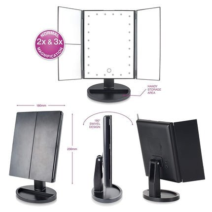 Makeup Mirror with 24 LEDs Dimmable 3 - Way Optics 2x and 3x Magnification - Maison des fragrances