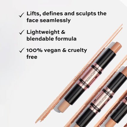 Makeup Revolution Contour Stick Duo Cream Contour & Highlight Vegan & Cruelty - Free Medium 2.4g - Maison des fragrances