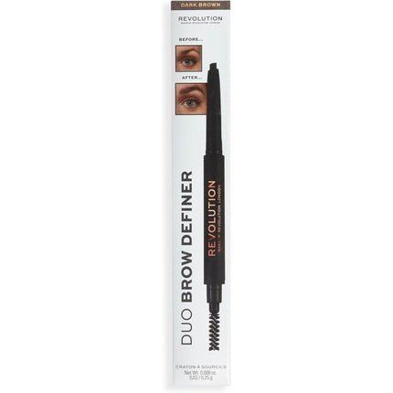Makeup Revolution Duo Brow Definer Pencil with Brush Dark Brown - Maison des fragrances