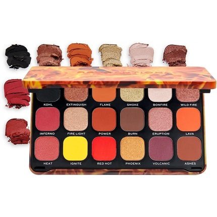 Makeup Revolution Forever Flawless Fire 18 Hot Matte Shimmer and Compact Glitter Eye Shadows on a Color Palette - Maison des fragrances