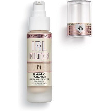 Makeup Revolution IRL Filter Longwear Foundation Medium to Full Coverage Matte Finish 16 Hour Wear F1 Fair To Light Skin Tones 23ml - Maison des fragrances
