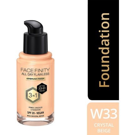 Max Factor Facefinity 3 - in - 1 All Day Flawless Foundation SPF 20 Crystal Beige - Maison des fragrances